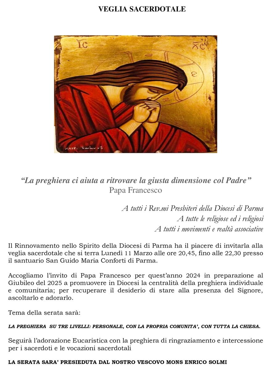 LETTERA DI INVITO VEGLIA SACERDOTALE 11 MARZO 2024